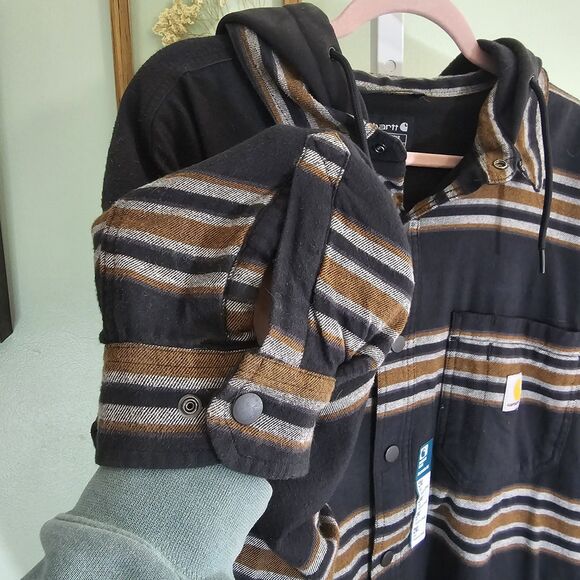 Carhartt Mens Rugged Flex Flannel Fleece Lined Hooded Shirt Jacket 2XL TALL - Picture 7 of 10